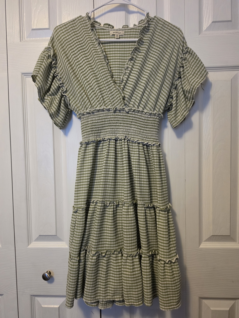 Max Studio Sage Green Striped Knee Length Dress